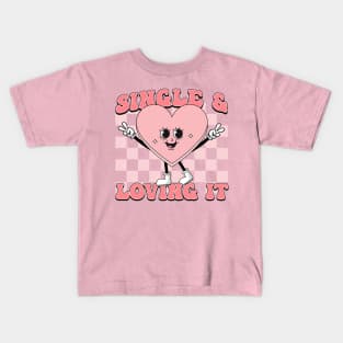 Single and Loving It - Retro Heart - Anti Valentines Day Kids T-Shirt